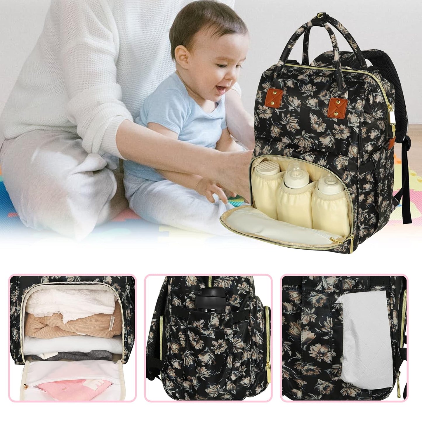 Femuar Diaper Bag Backpack Multifunction Maternity Diaper Bag for Baby Girls & Boys Large Capacity Travel Nappy Bags