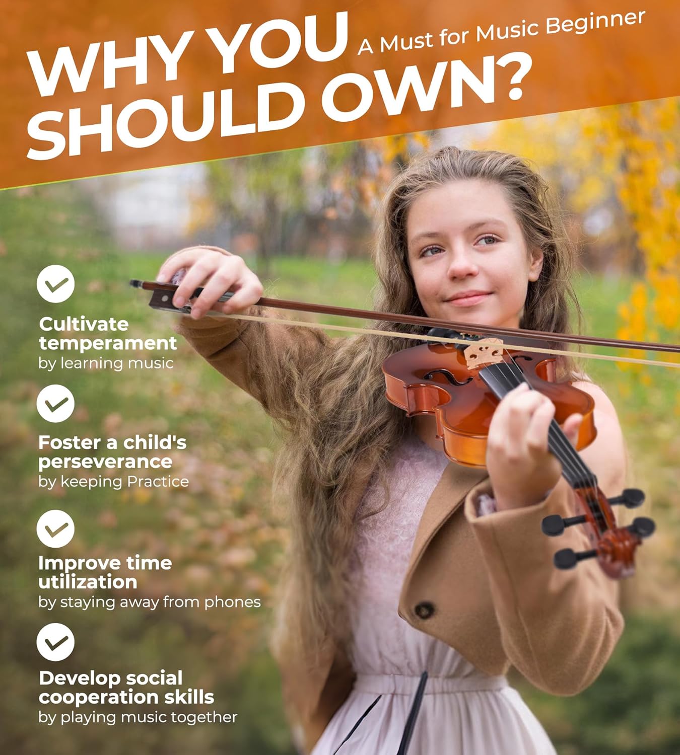 Vangoa Violin 4/4 Full Size Set Fiddle, Handcrafted Starter Acoustic Violins Kit with Solid Wood Side Board, Lightweight Hard Case for Beginners, Teens, Child, Kids Age 12+, Adults, Right Handed