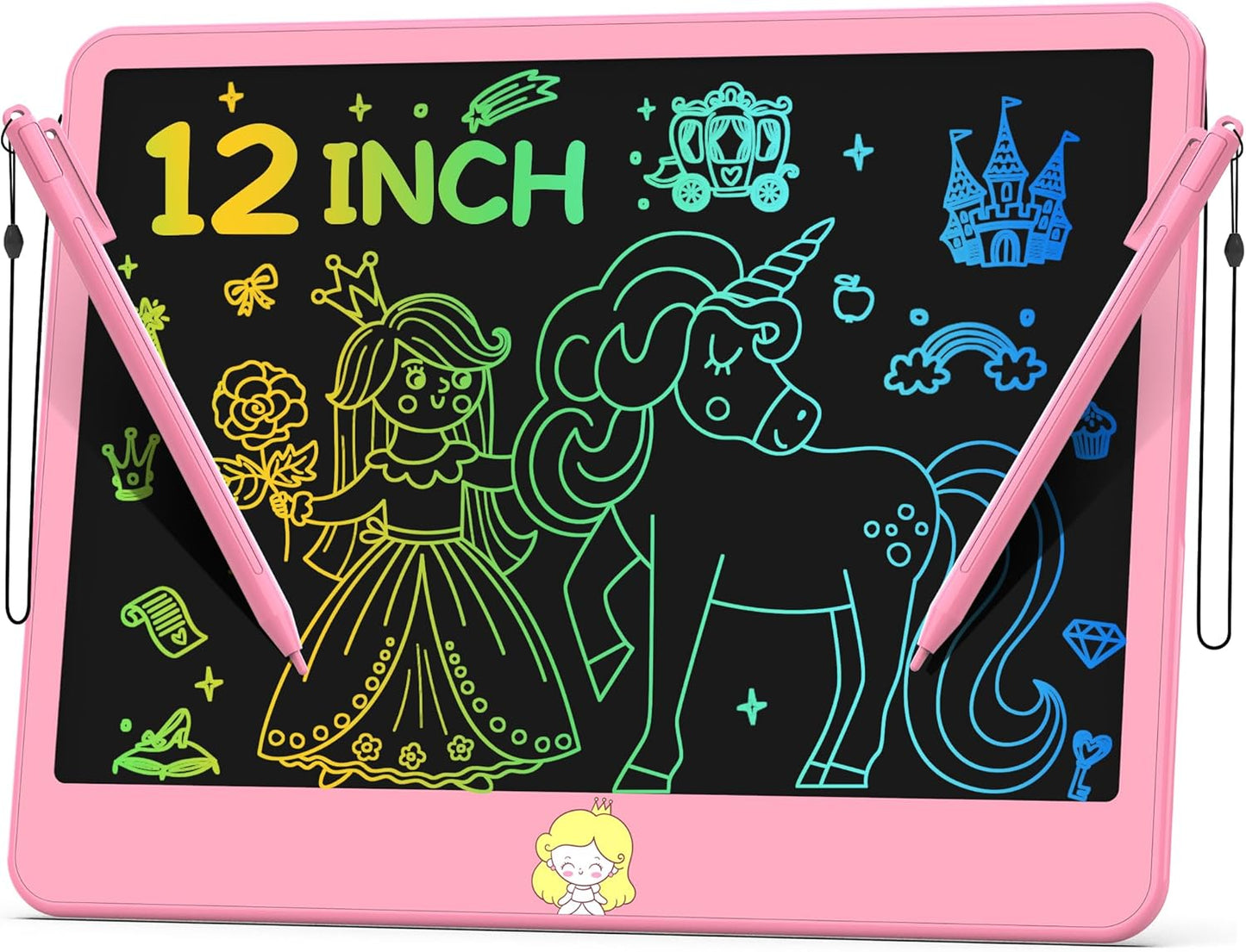 Hockvill LCD Writing Tablet for Kids 12 Inch, Toys for Boys Girls Drawing Pad for 3 4 5 6 7 Year Old Kids Toys, Toddler Erasable Doodle Board Travel Essentials, Children’s Day Gift for Kids - Pink