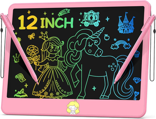 Hockvill LCD Writing Tablet for Kids 12 Inch, Toys for Boys Girls Drawing Pad for 3 4 5 6 7 Year Old Kids Toys, Toddler Erasable Doodle Board Travel Essentials, Children’s Day Gift for Kids - Pink