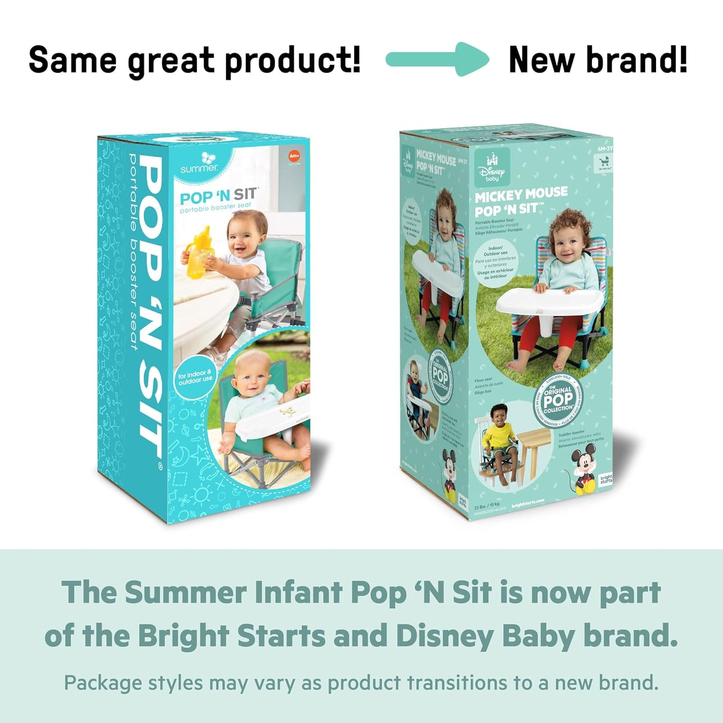 Bright Starts Disney Mickey Mouse Pop 'N Sit Portable Booster, Indoor/Outdoor Use, Floor Seat with Feeding Tray, Blue, 6 Mos - 3 Yrs