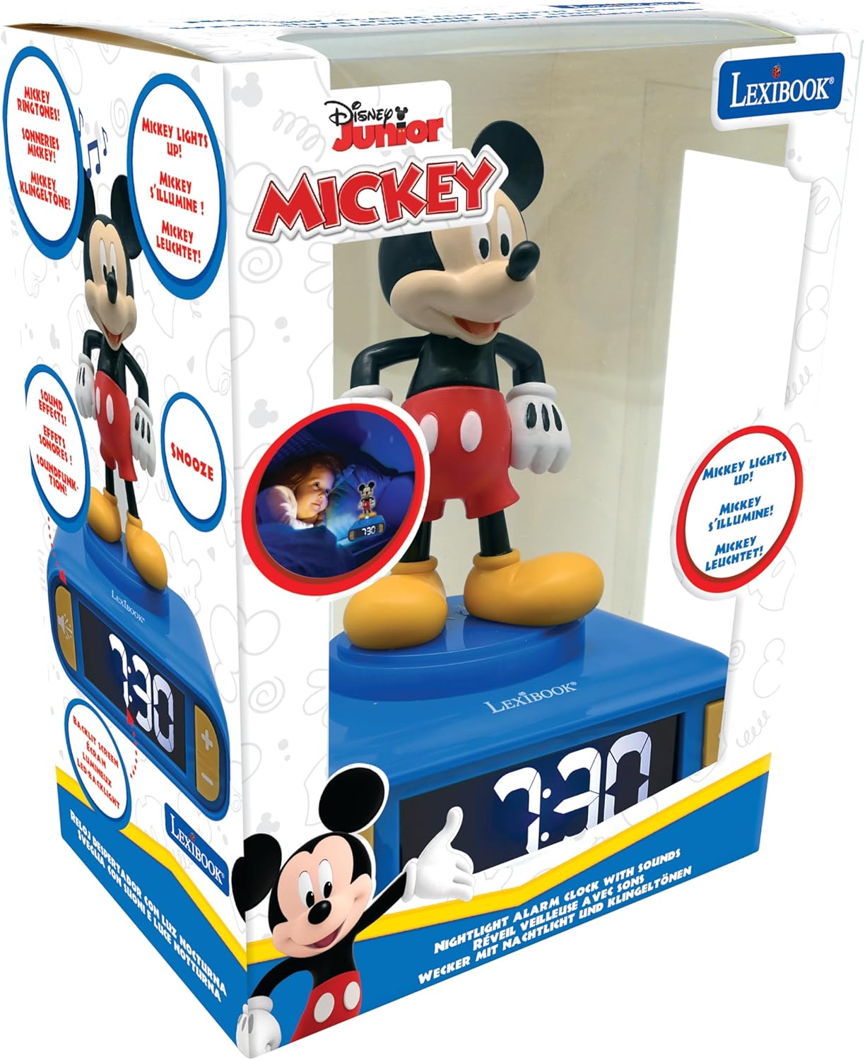 LEXiBOOK, Disney Mickey, Mickey Nightlight Alarm Clock, Sounds and Melodies, LCD Backlit Screen, Luminous, Snooze, Blue, RL800MCH