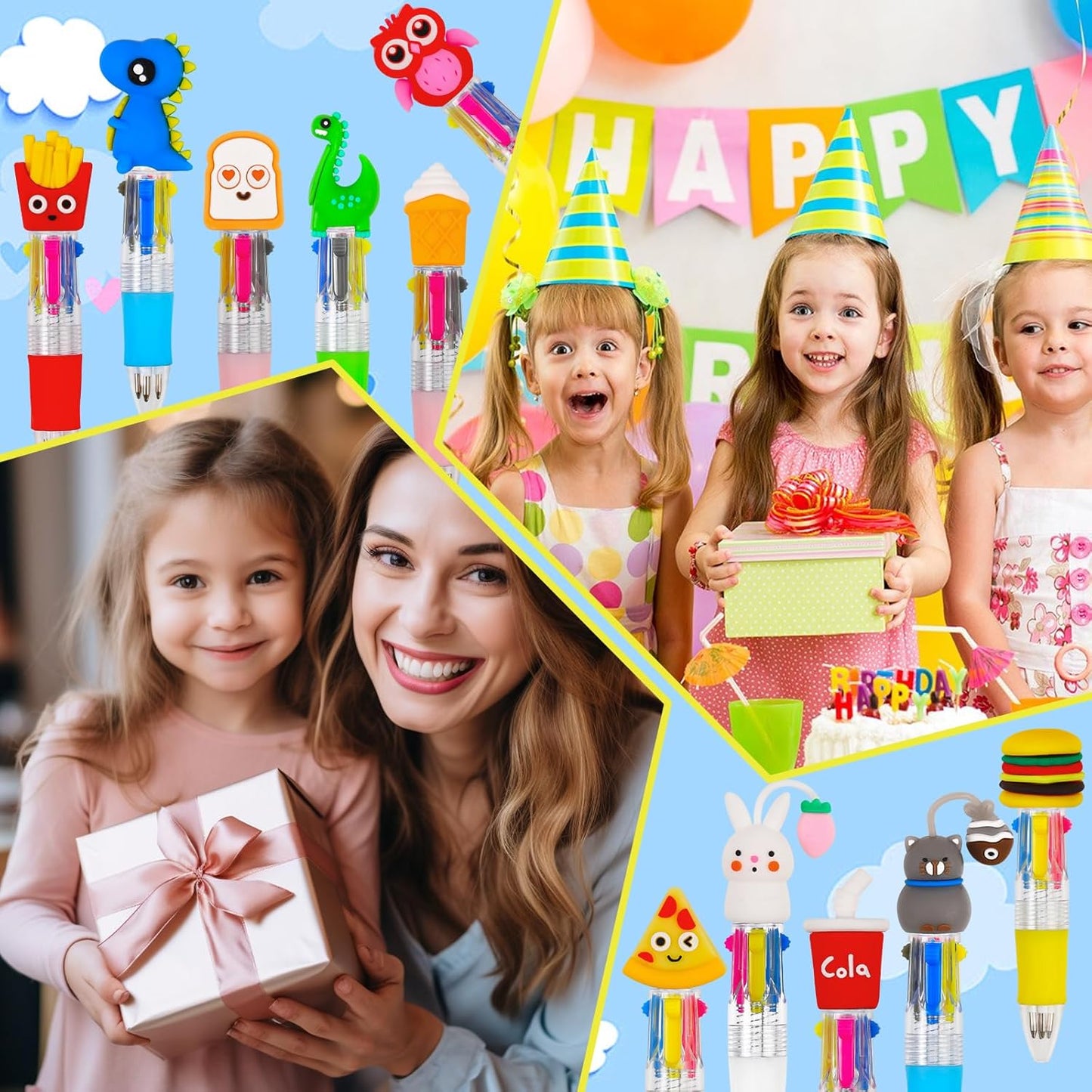 200Pcs Mini Multicolor Pens in One 4-in-1 Cute Pens Bulk for Kids, Ballpoint Pen for Birthdays and Children's Parties, Fun Gifts Assorted Ink Kawaii Pen