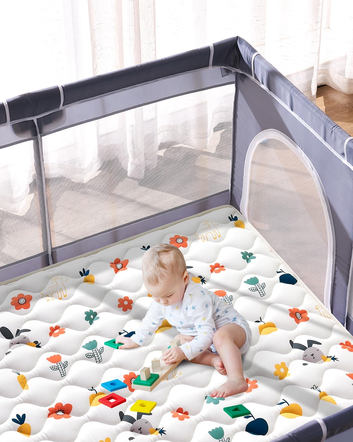 Odorless Premium Foam Baby Play Mat 79" x 59", Soft Microfiber Fabric Crawling Mat for Floor- Comfortable and Hypoallergenic, Non-Slip Cushioned Floor Playpen mat for Infants,Babies,Toddlers
