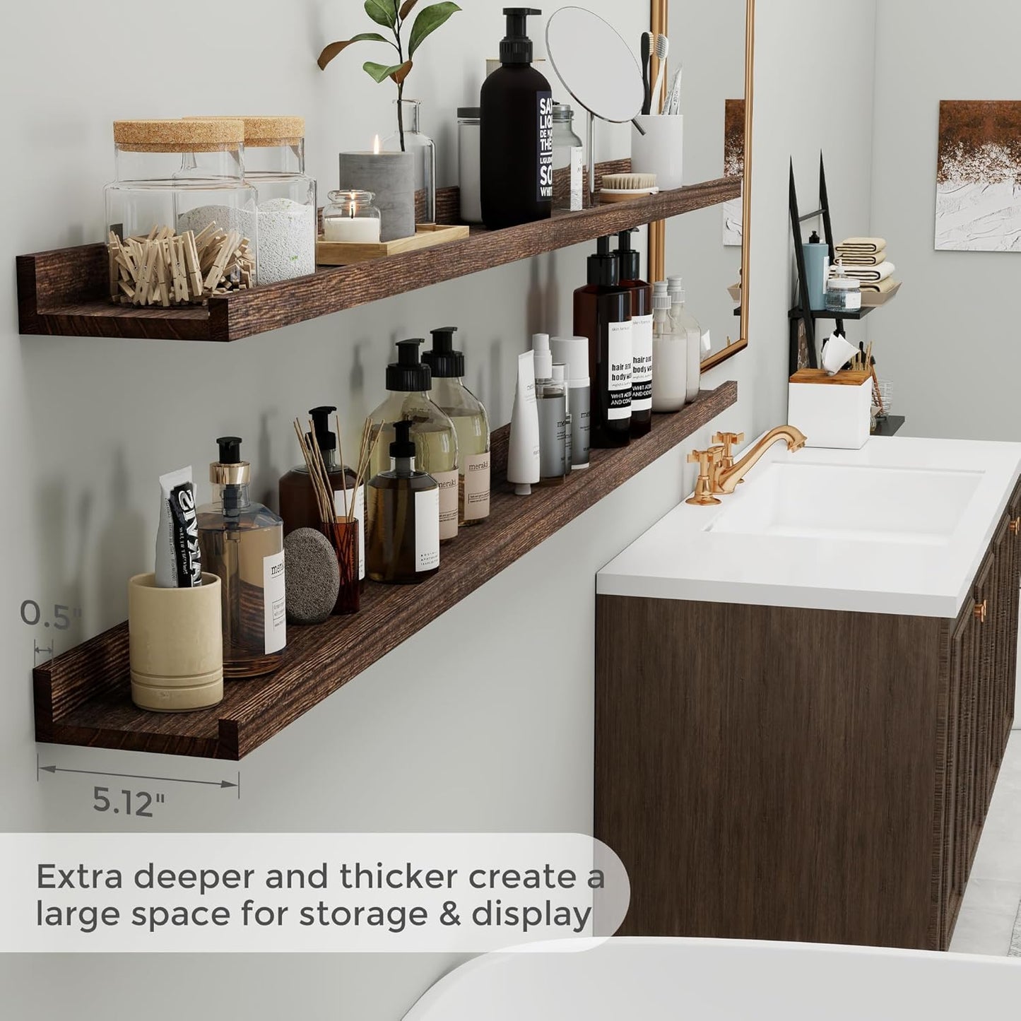 Fun Memories Long Floating Shelves for Wall 72 Inch, Natural Wood Long Picture Shelves Photo Shelf with Ledge Set of 2, Rustic Floating Shelf with Lip for Home Storage