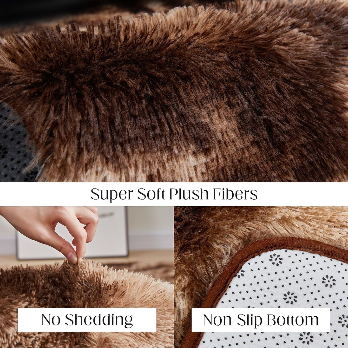 Ultra Soft Area Rugs for Living Room, 5x7 Tie-Dyed Brown Fluffy Plush Rugs for Bedroom, Non-Slip Floor Carpet for Kids Room, Bedside, Playroom, Corridor, Indoor Decor