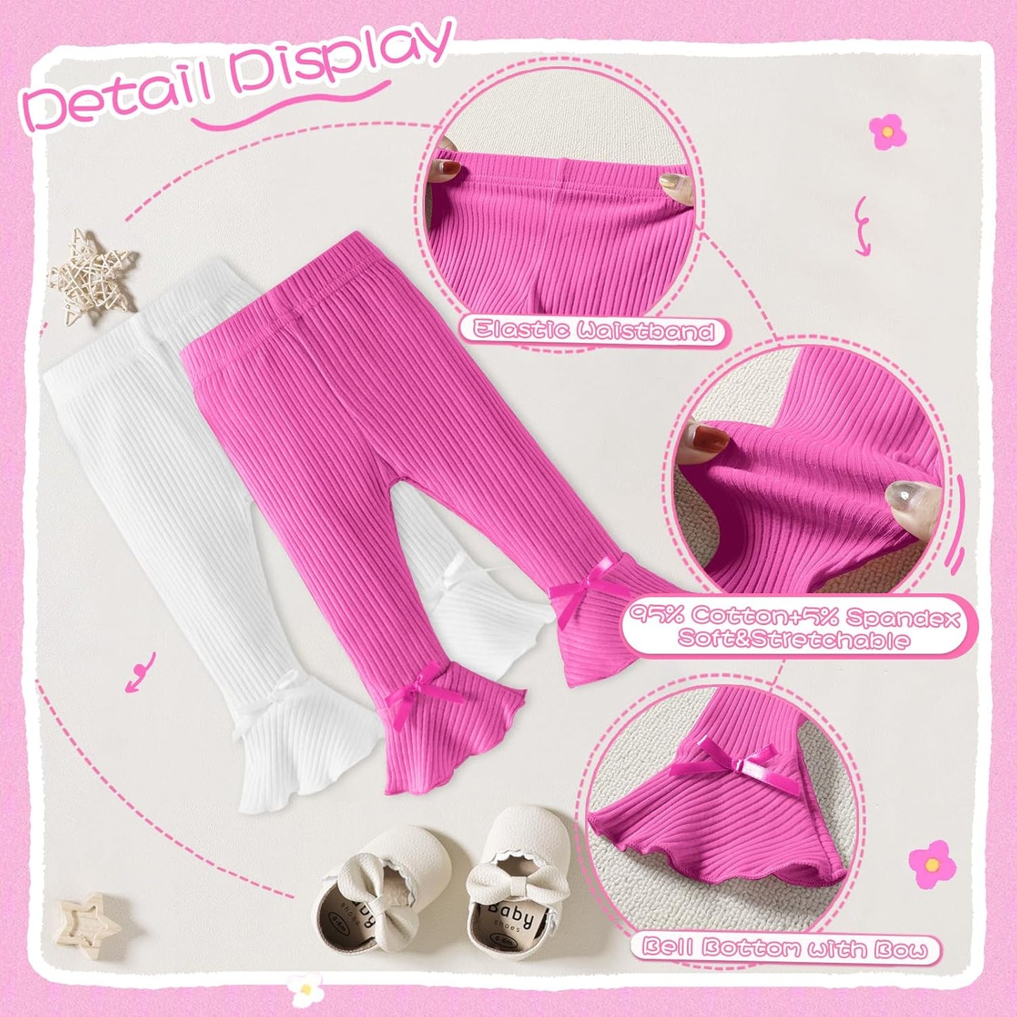 Newborn Toddler Baby Girl Pants Leggings Ribbed Straight Flare Infant Girl Pants Leggings Bell Bottoms 5 Packs