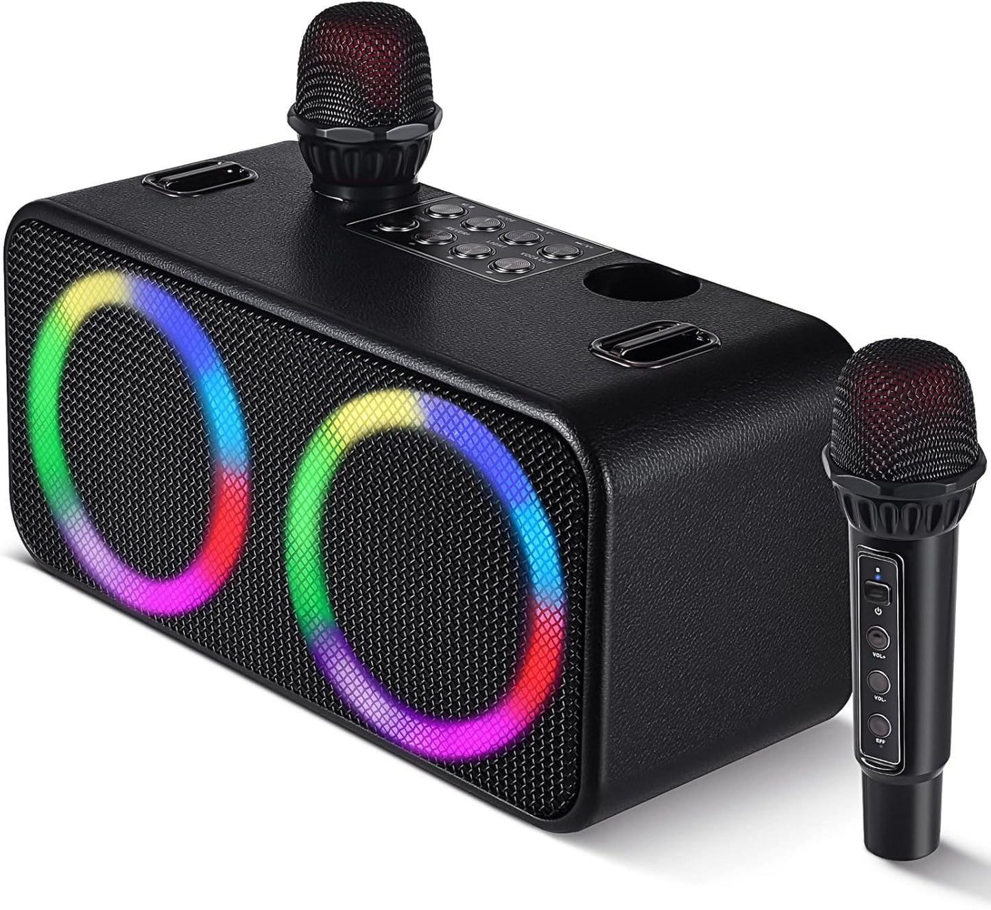 Karaoke Microphone Machines Kids Adults, Karaoke Machine Bluetooth Sound Effects, Bluetooth Wireless Speakers Kareokee Machine Light TF Card/USB Portable Home Party Outdoor/Indoor, Black