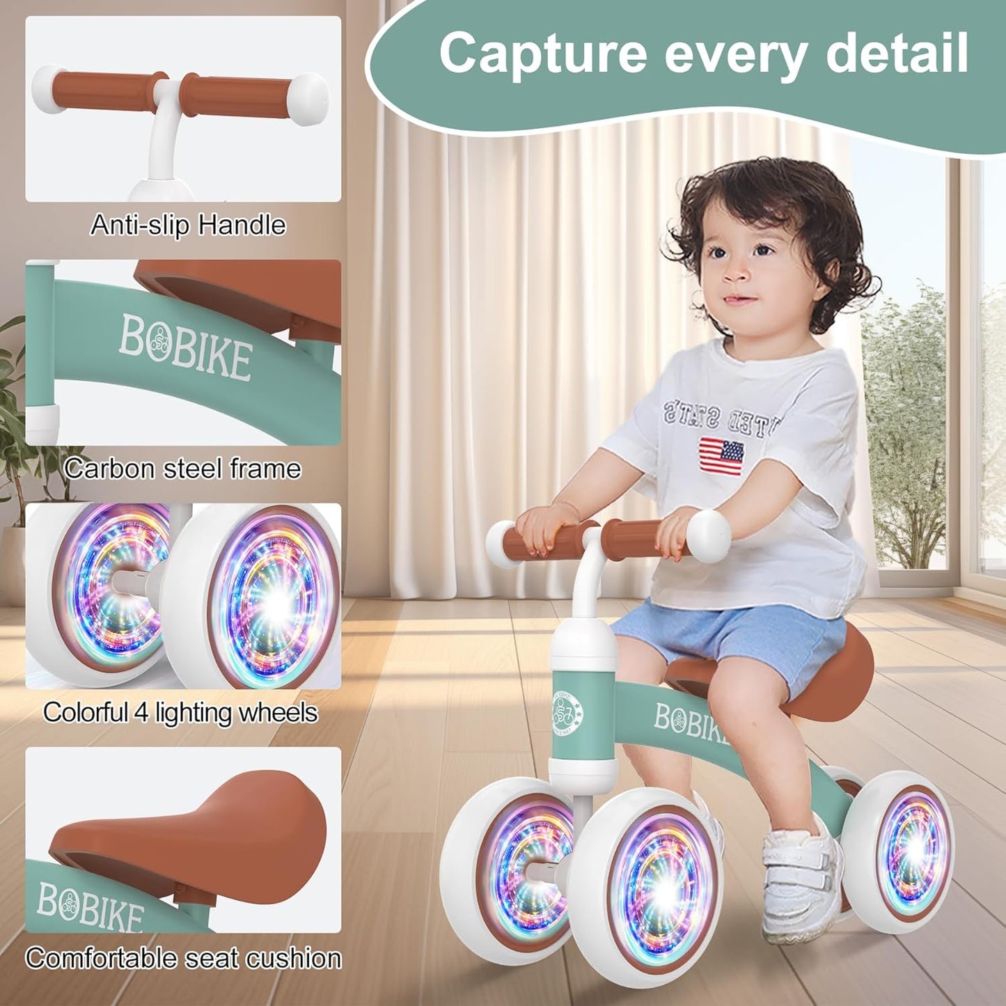 Baby Balance Bike Toys for 12-36 Months Kids Toy Boy and Girls Gifts Toddler Best First Birthday Gift Children Walker No Pedal Infant 4 Wheels Bicycle (Colorful, Green-Light)