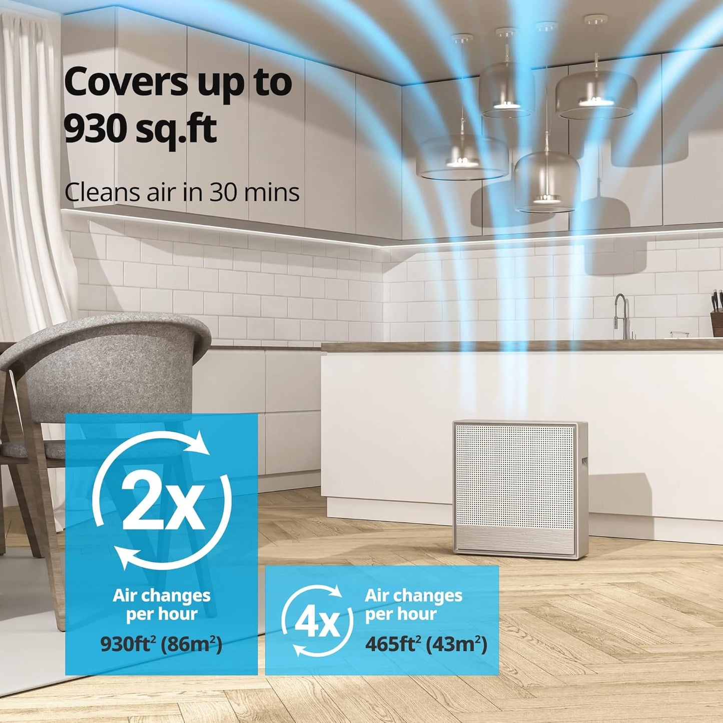 COWAY Air Purifiers for Home Large Room Up to 930 ft², Washable Pre-Filter and True HEPA Filter for Smoke, Allergies, Pet Dander, Odor, AQI, App Control, Smart & Rapid Mode, 3yr Warranty, 250S