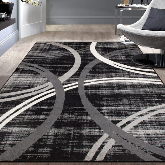 Rugshop Modern Wavy Circles Design Area Rug 3'3" x 5' Black