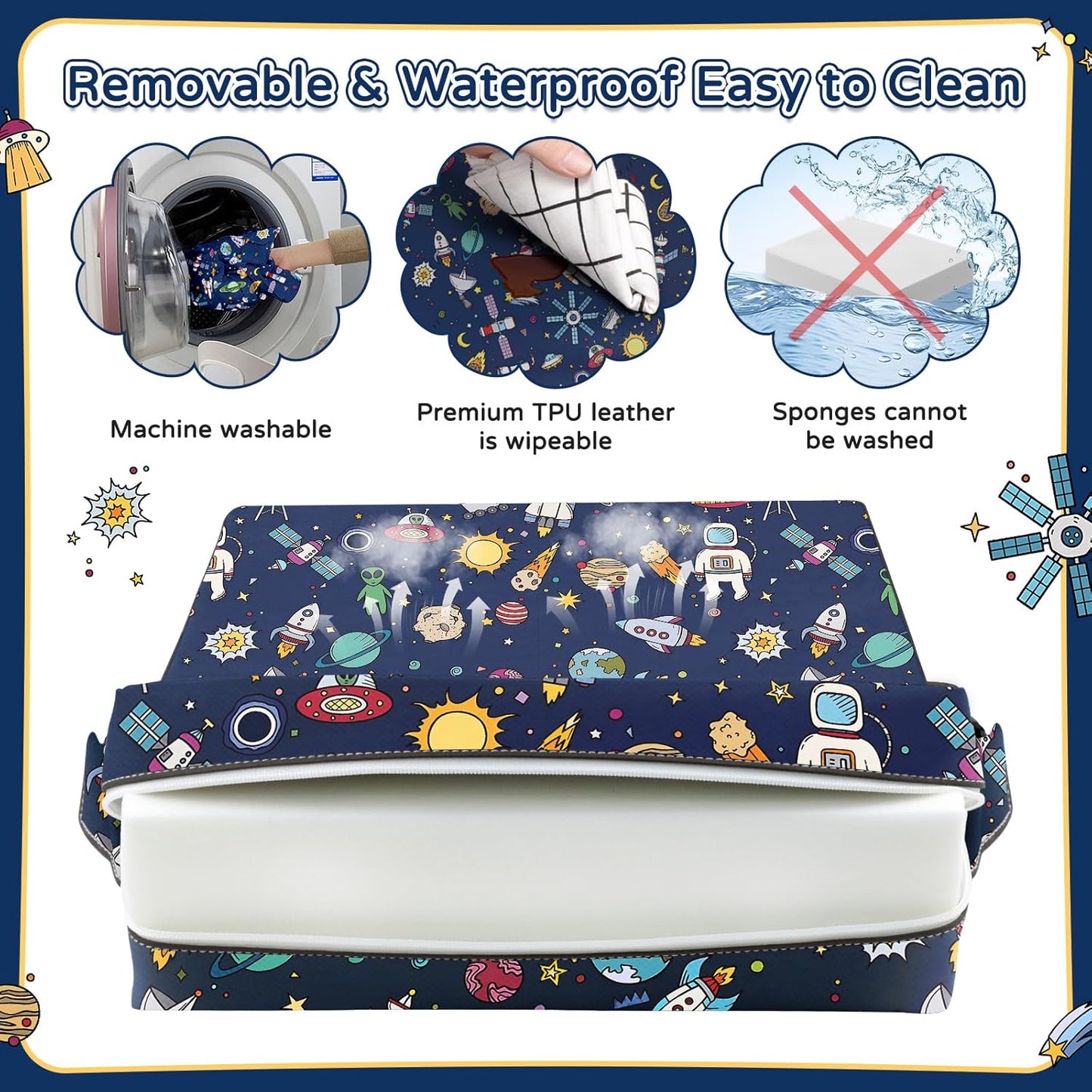 Booster Seat for Kitchen Chair with Backrest & 4 Adjustable Straps, Portable TPU Waterproof & Anti-Scratch Toddler Booster Seat for Dining Table, Non-Slip & Removable Booster SEat for Table