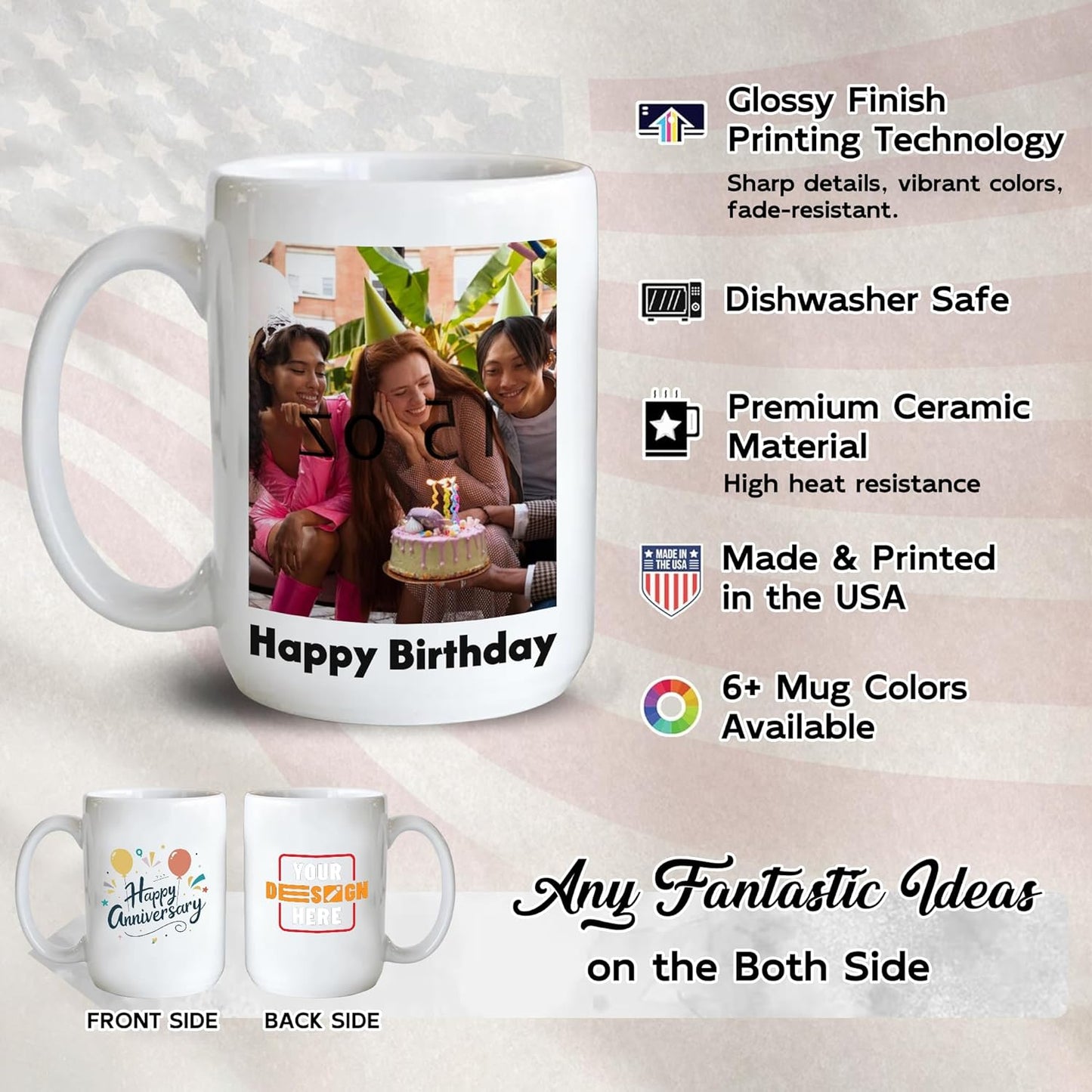 Custom Mug Upload Your Picture Personalized Coffee Mug with Photo Text Name Customized Cup Unique Ideas Gifts for Men Women Mom Dad Girlfriend Boyfriend Friend Family (White, 15oz)
