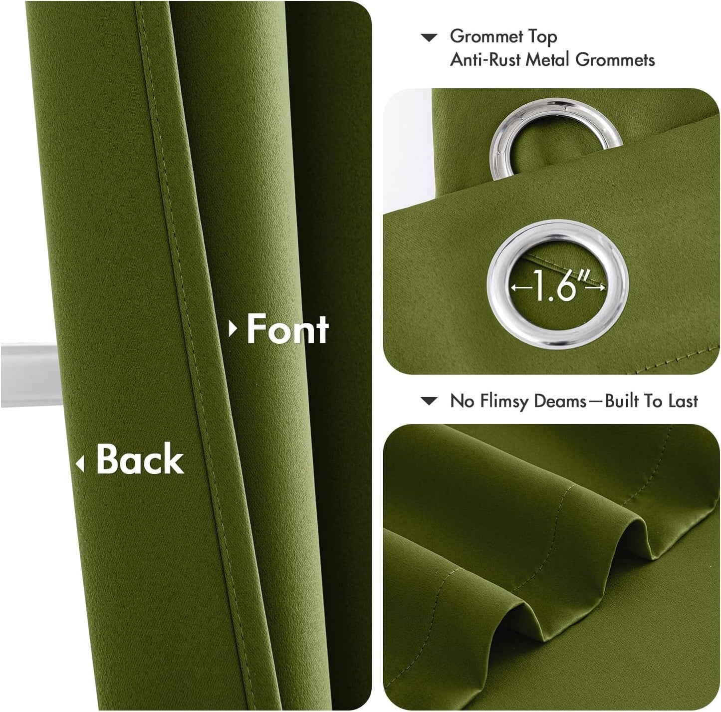 MIULEE Light Olive Green Blackout Curtains for Bedroom Living Room 84 Inches Long 2 panels, Thermal Insulated Room Darkening Drapes Grommet Top Noise Reducing Light Blocking Window Curtains 40x84 Inch