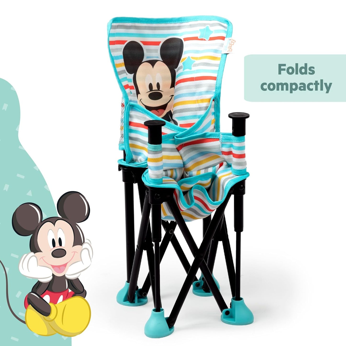 Bright Starts Disney Mickey Mouse Pop 'N Sit Portable Booster, Indoor/Outdoor Use, Floor Seat with Feeding Tray, Blue, 6 Mos - 3 Yrs