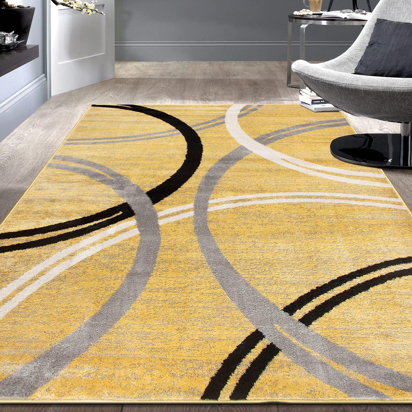 Rugshop Modern Wavy Circles Design Area Rug 8'8" x 12' Yellow