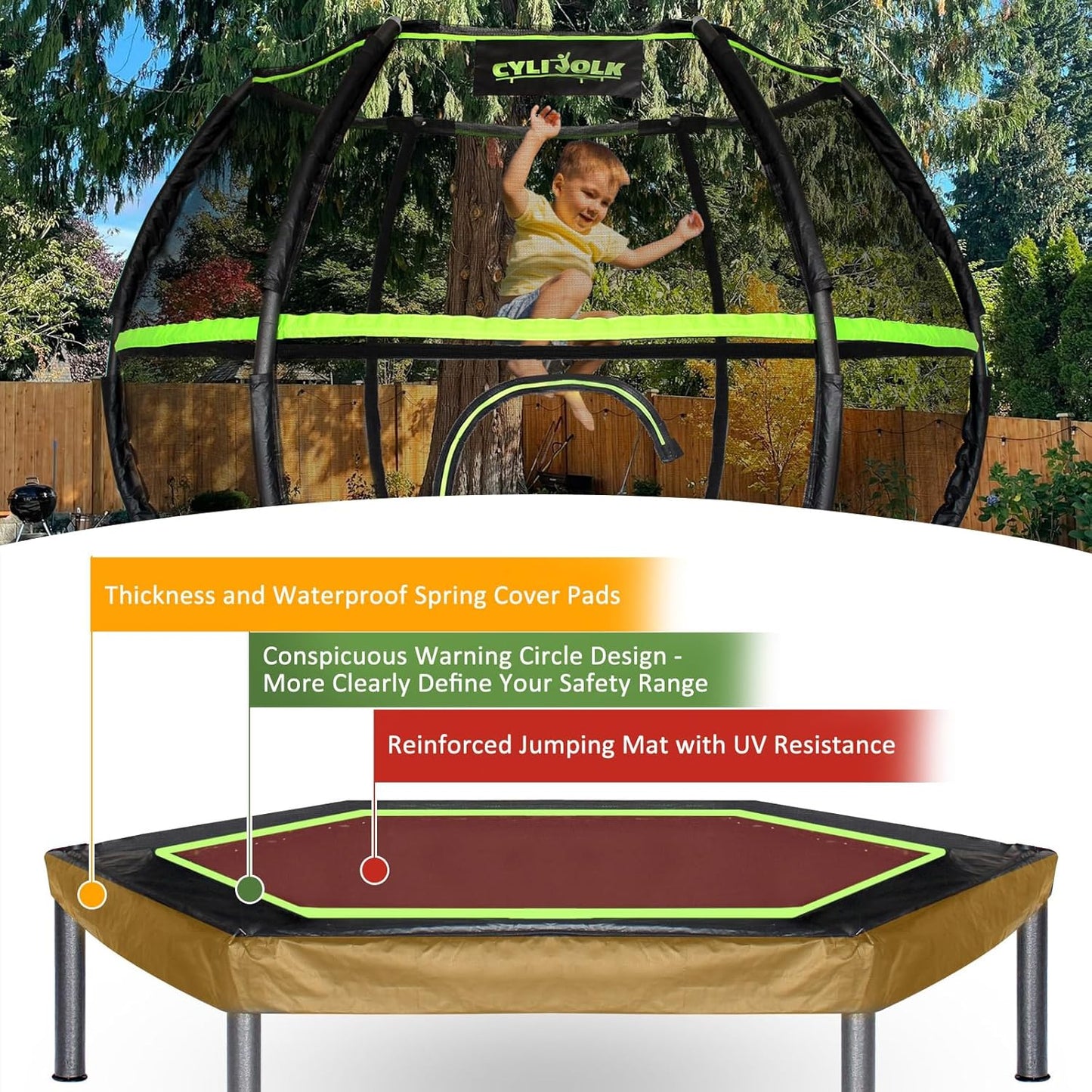 Trampoline for Kids, Heavy Duty Recreational Trampolines Toddler Trampoline with Enclosure Net Ladder Indoor Outdoor Trampoline CPC Approved