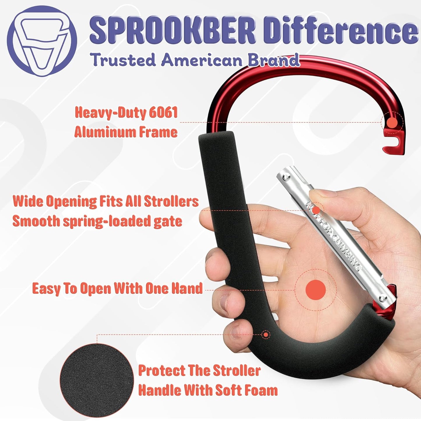 sprookber 6.7 Inch Large Stroller Hooks for Diaper Bags & Purses, Heavy Duty Mommy Hooks for Shopping, Grocery, Backpack – Baby Stroller Accessories, Set of 2 (Red)