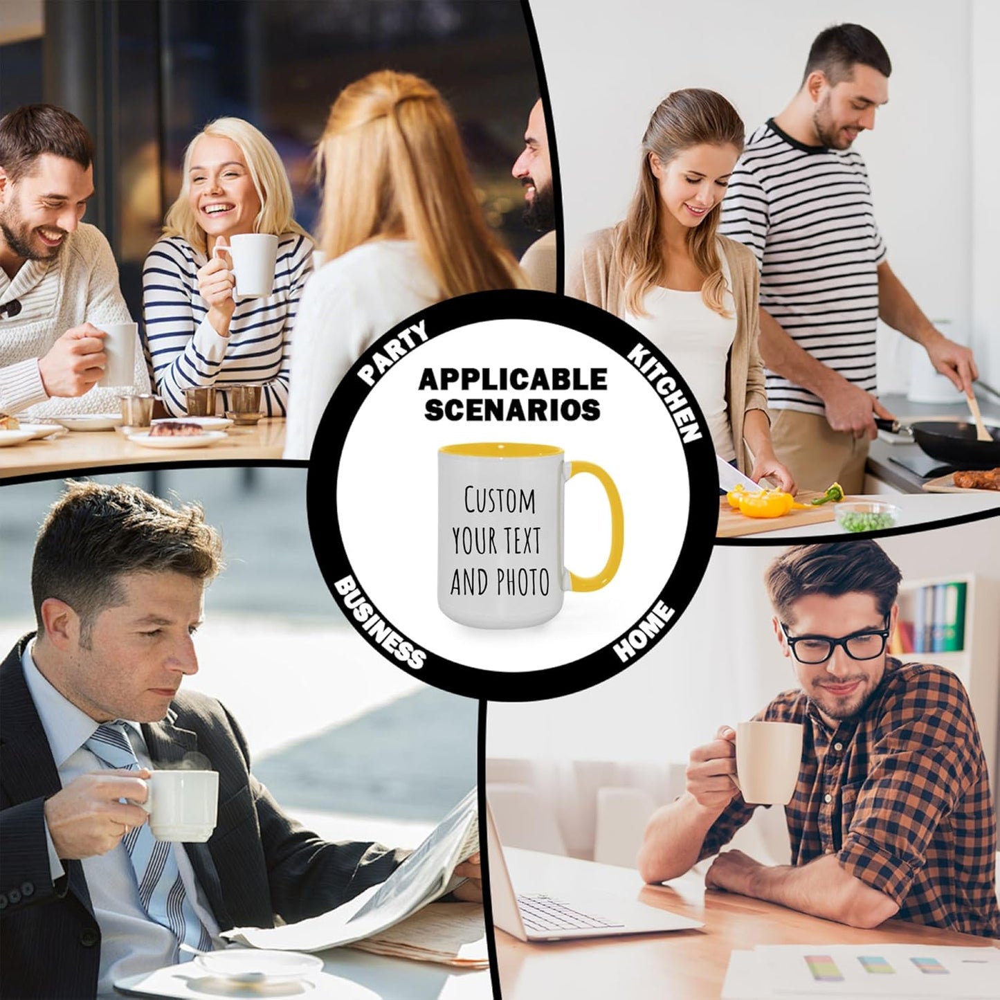 Custom Mug Upload Your Picture Personalized Coffee Mug with Photo Text Name Customized Cup Unique Ideas Gifts for Men Women Mom Dad Girlfriend Boyfriend Friend Family (Yellow, 11oz)