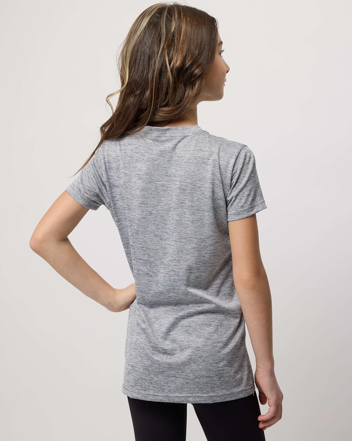 Real Essentials 5 Pack: Girls Short Sleeve Dry-Fit Crew Neck Active Athletic Performance T-Shirt