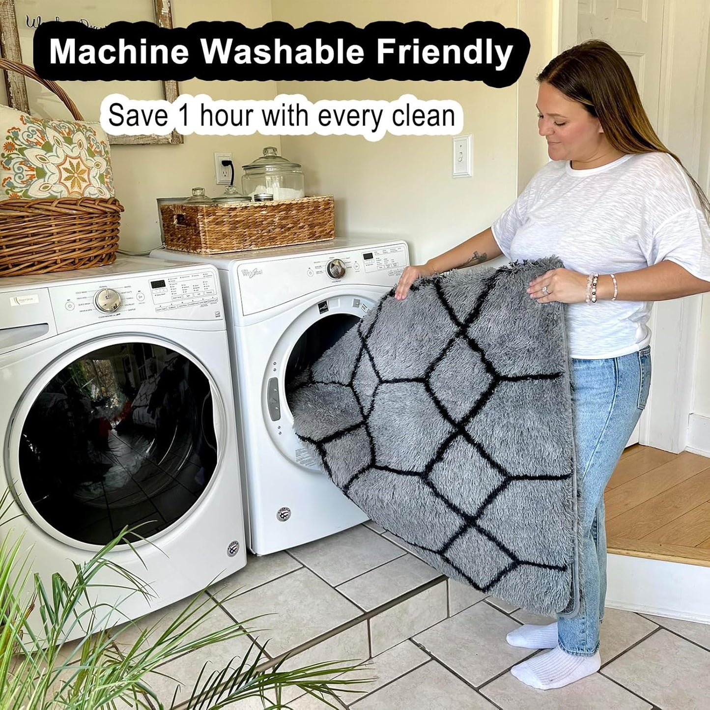 ONASAR 8x10 Area Rugs for Living Room, Fluffy Grey and Black Bedroom Rug, Washable Geometric Boho Large Soft Plush Shaggy Fuzzy Floor Carpet for Nursery Kids Classroom Playroom Dorm Home Decor