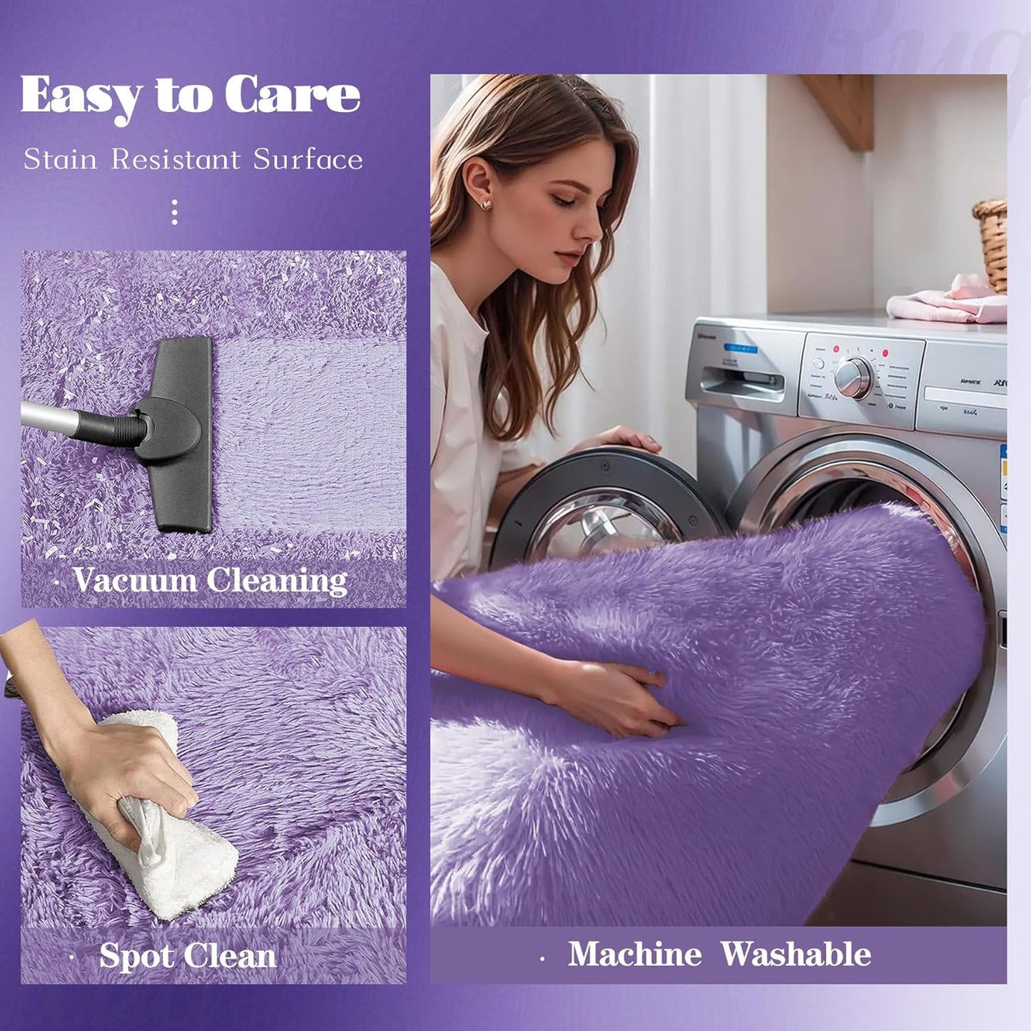 4x6 Area Rug for Living Room: Fluffy Shag Soft Washable Rugs Fuzzy Plush Indoor Carpet for Bedroom Nursery Playroom Dorm Kids Girls Boys Room (Purple, 4'x6')