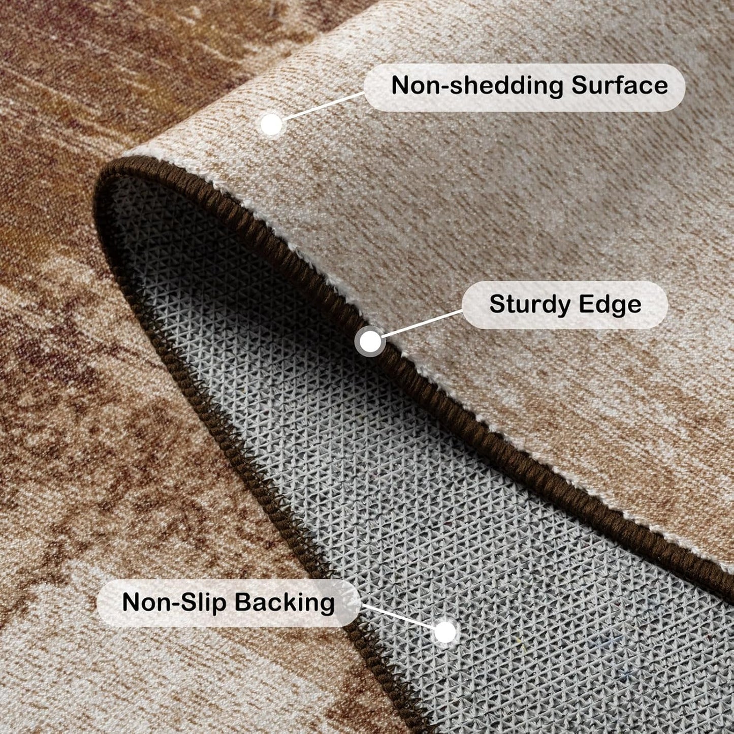 Kelarea Living Room Rug, 6x9 Rug Modern Abstract Washable Rugs Brown Faux Wool Vintage Carpets, Non Slip Rug for Bedroom, Dining Room, College Dorm, Kids Playroom, Home Office