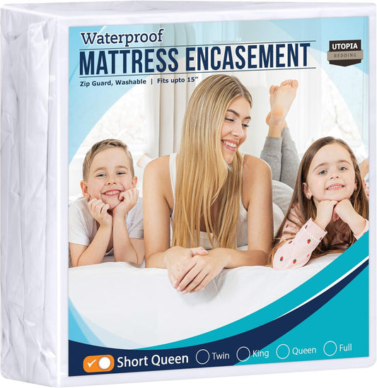 Utopia Bedding Zippered Mattress Encasement Short Queen, 100% Waterproof Bed Bug and Dust Mite Proof Mattress Protector, Absorbent Six-Sided Mattress Cover