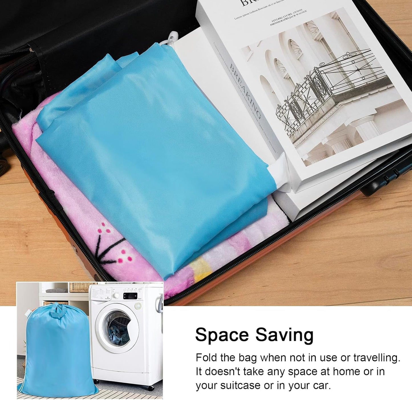 Polecasa Heavy Duty Large Laundry Bag with 130gsm Tear Resistant Fabric and Handles, Easy to Carry Durable Dirty Clothes Drawstring Bag, Perfect for College Dorm,Travel, 2 Pack 28”x36”,Gulf Blue