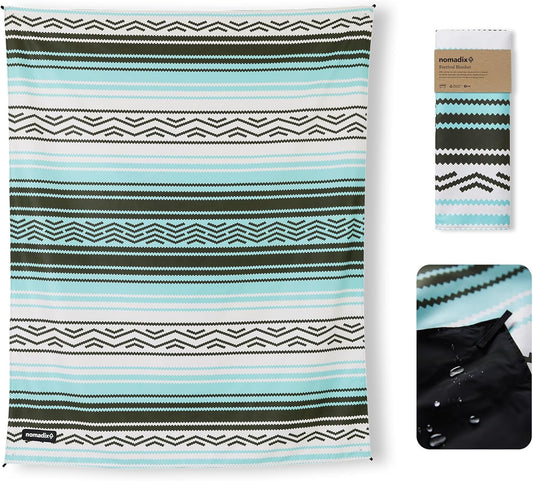 Nomadix Festival Blanket - Perfect for Picnics, Camping, & Lawn Seating - Plush Top & Water Resistant Base - Made with Post Consumer Recycled Materials - Agua Blue - 60x70 in
