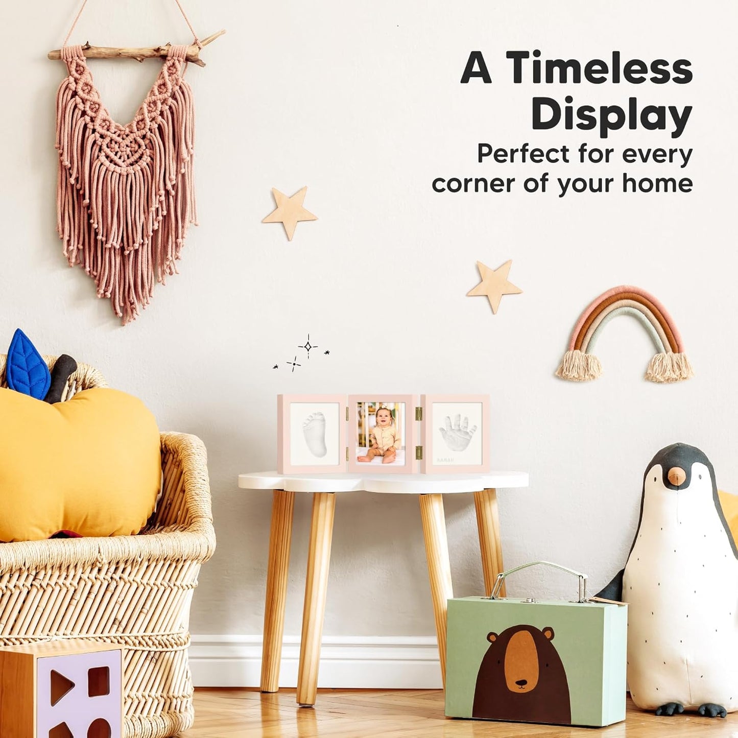 Baby Shower Gifts for Boys, Girls - Baby Hand and Footprint Kit, Newborn Handprint Kit, Keepsake Photo Frame, Nursery Picture Frame, Gender-Neutral Newborn Keepsake Gifts (Petal Pink)