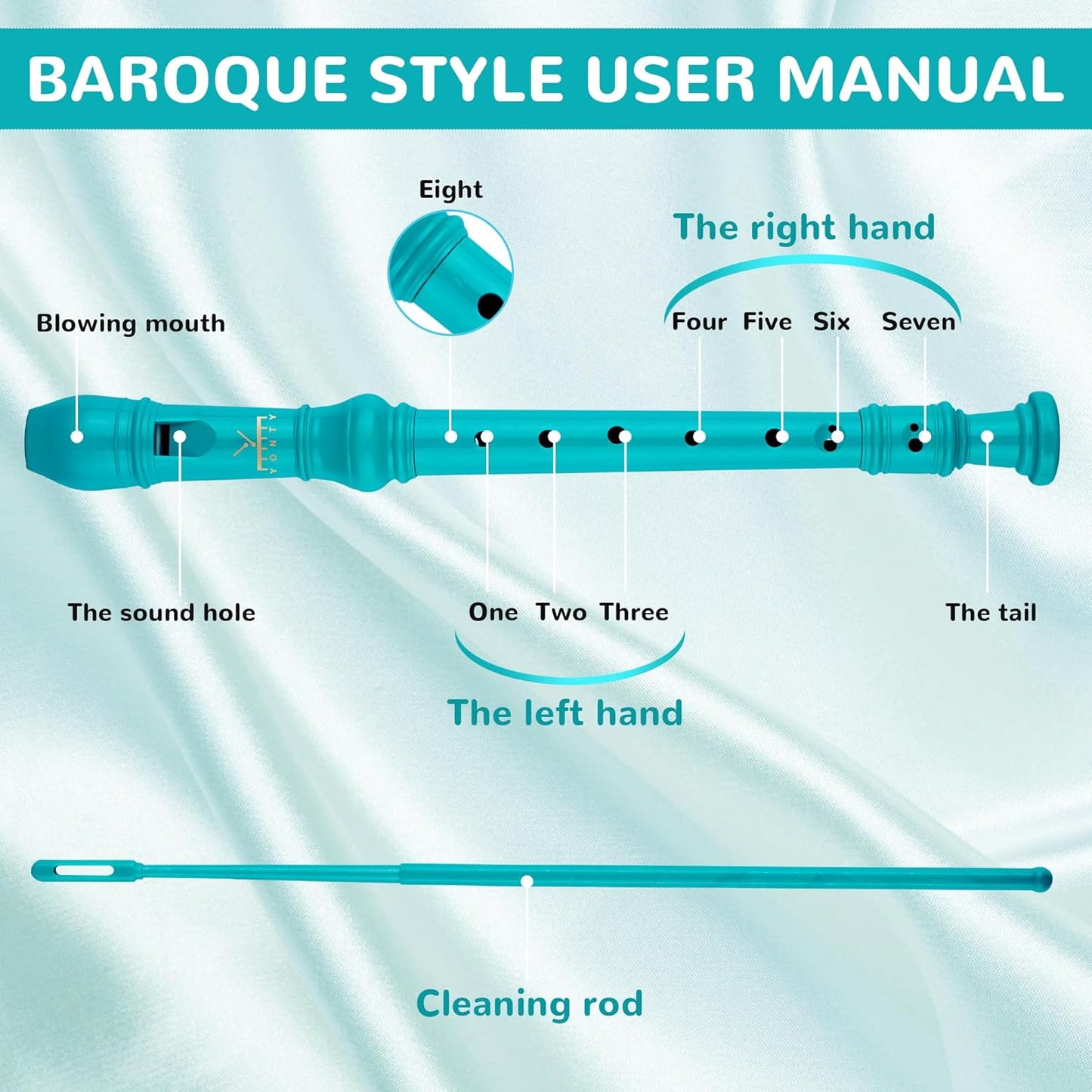 Soprano Recorder 8-Hole Instrument for Kids Beginners, Baroque Style C Key Kids Flute with Cleaning Rod & Case Bag for School Education Home Entertainment - Deep Green