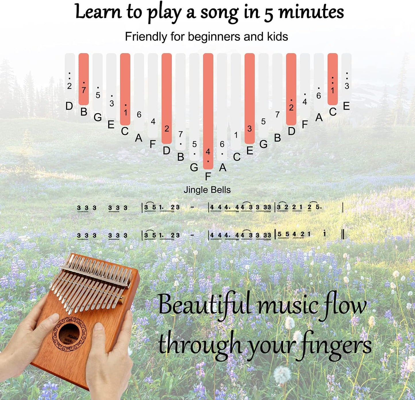 Kalimba Thumb Piano,YUNDIE Portable 17 Keys Mbira Finger Piano with Tune Hammer and Study Instruction,Musical Instruments Birthday Gift for Kid Adult Beginners Professional(Brown)