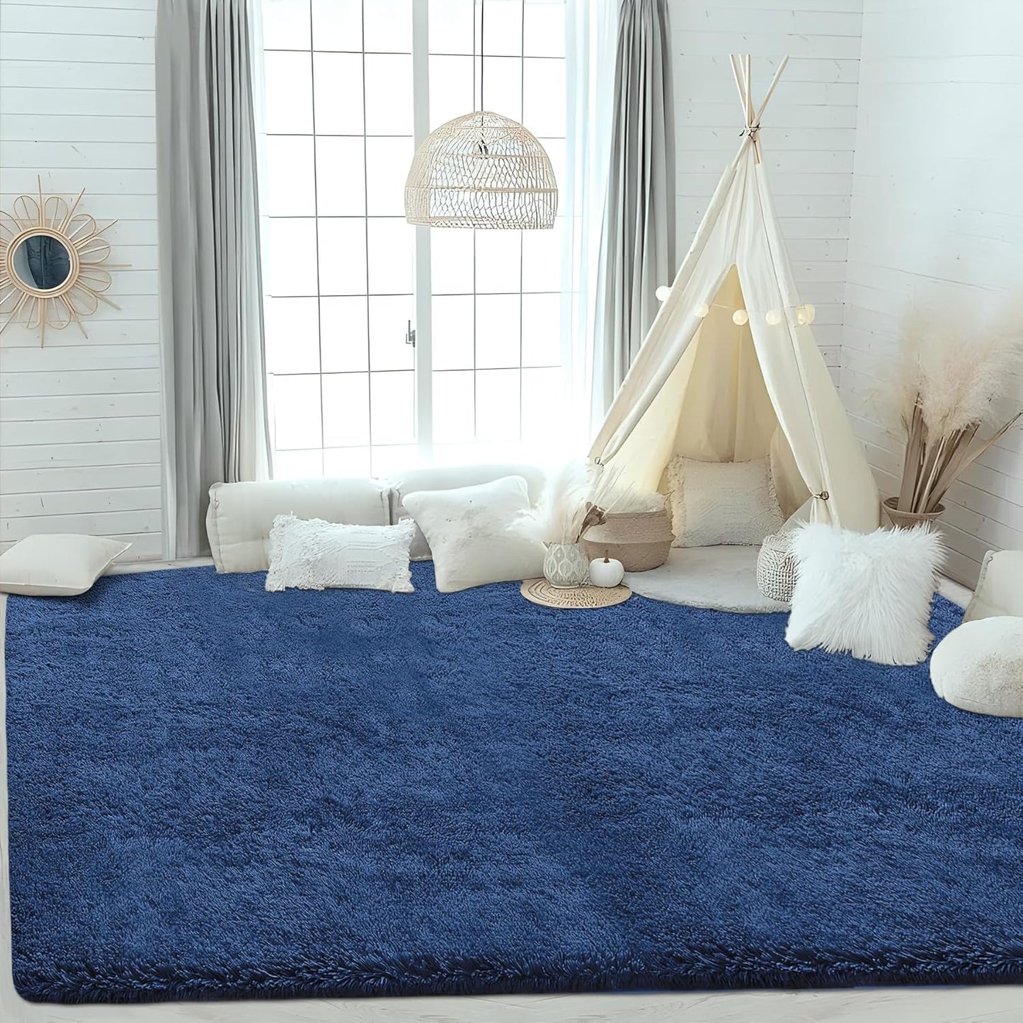 4x6 Area Rug for Living Room: Fluffy Shag Soft Washable Rugs Fuzzy Plush Indoor Carpet for Bedroom Nursery Playroom Dorm Kids Girls Boys Room (Navy Blue, 4'x6')
