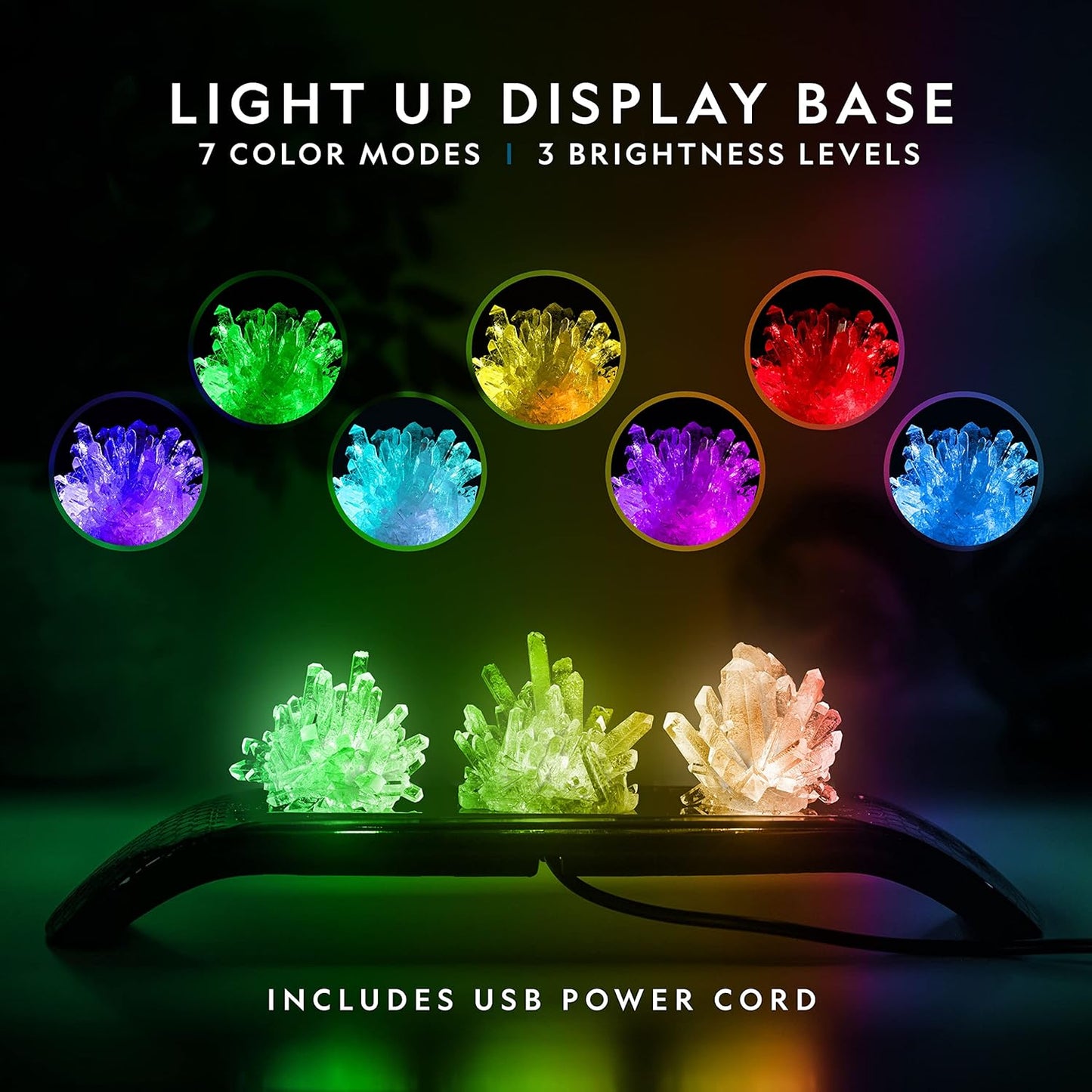 National Geographic Crystal Growing Kit - 3 Vibrant Colored Crystals to Grow with Light-Up Display Stand, Science Toy for Girls and Boys Ages 8-12, Includes 3 Gems, Cool STEM Gift (Amazon Exclusive)