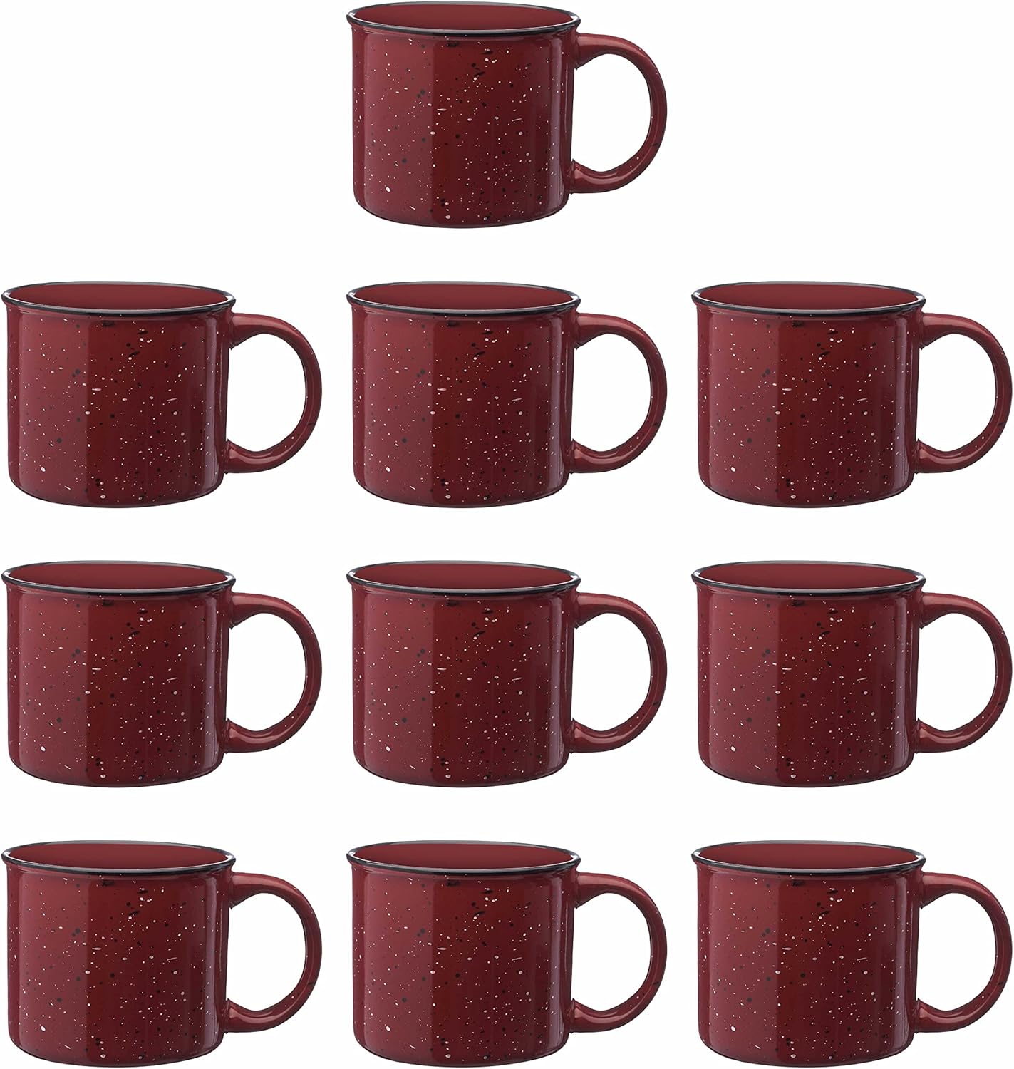 DISCOUNT PROMOS Ceramic Campfire Coffee Mugs 13 oz. Set of 10, Bulk Pack - Perfect for Tea, Espresso, Cappuccino, Hot Cocoa - Maroon