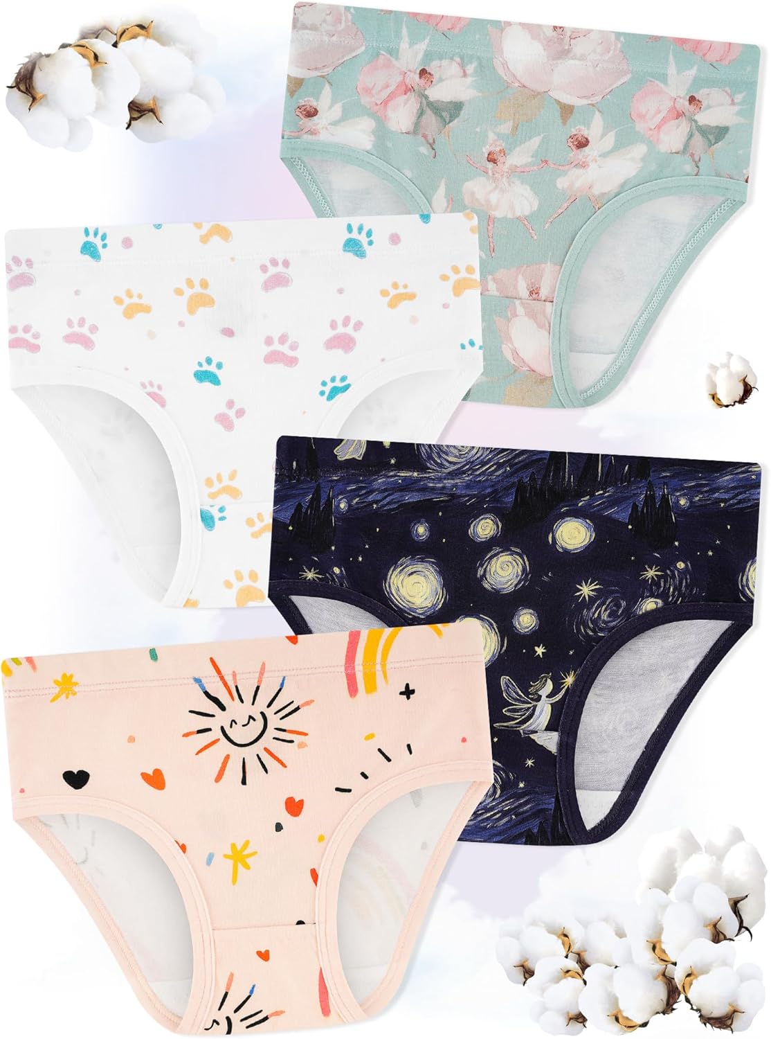 Girls' Underwear,Soft Cotton Tagless Panties for Toddlers' & Little Kids Comfort,Breathable Briefs,8-Pack