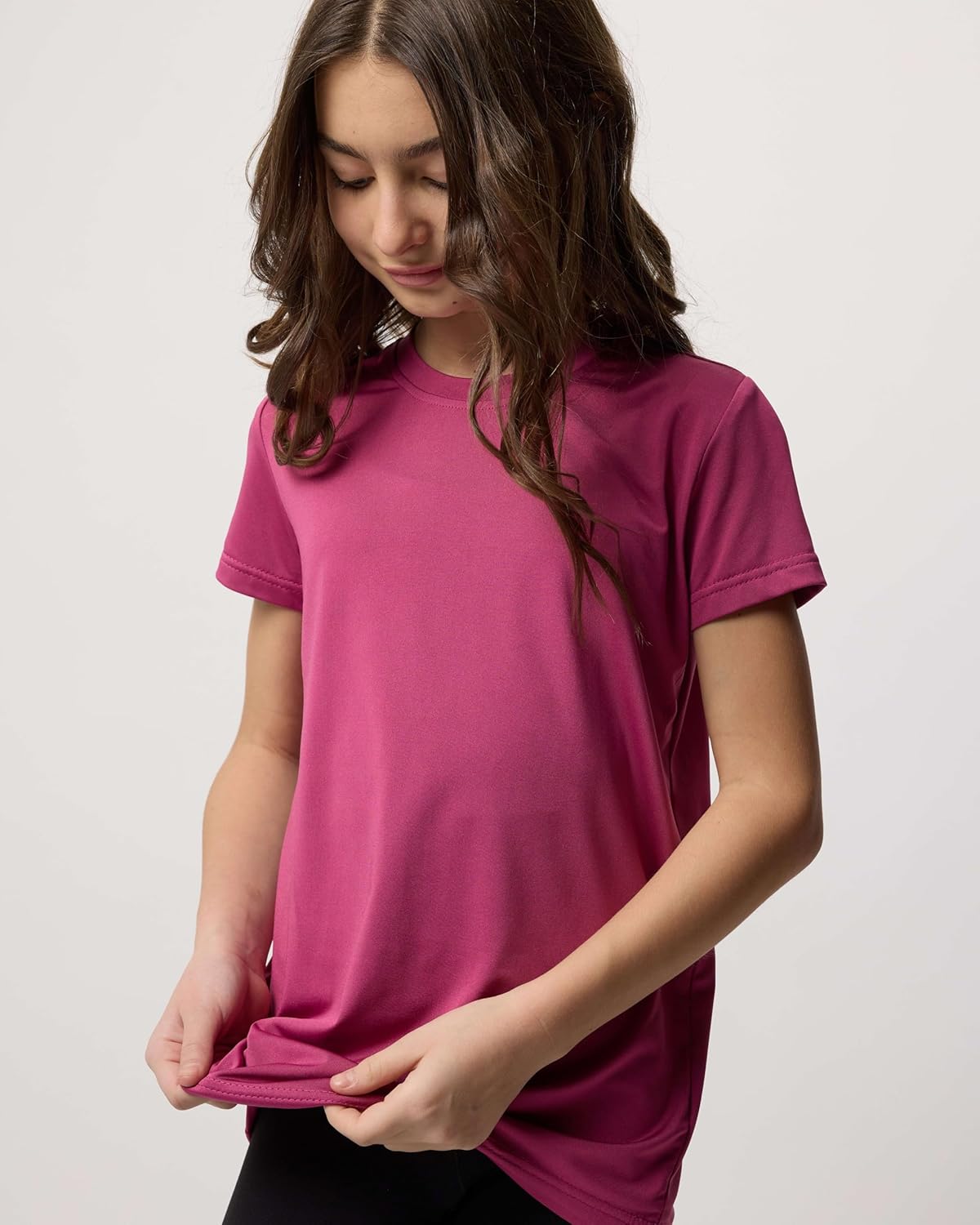 Real Essentials 5 Pack: Girls Short Sleeve Dry-Fit Crew Neck Active Athletic Performance T-Shirt