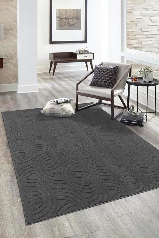 Non-Slip Washable 5x7 Area Rugs for Living Room Bedroom, Ultra Soft Bedside Rug, Indoor Floor Carpet for Kids Girls and Boys, Dorms, Nursery Rooms, Non-Skid Area Rug, Circle Anthracite Grey, 5'x7'