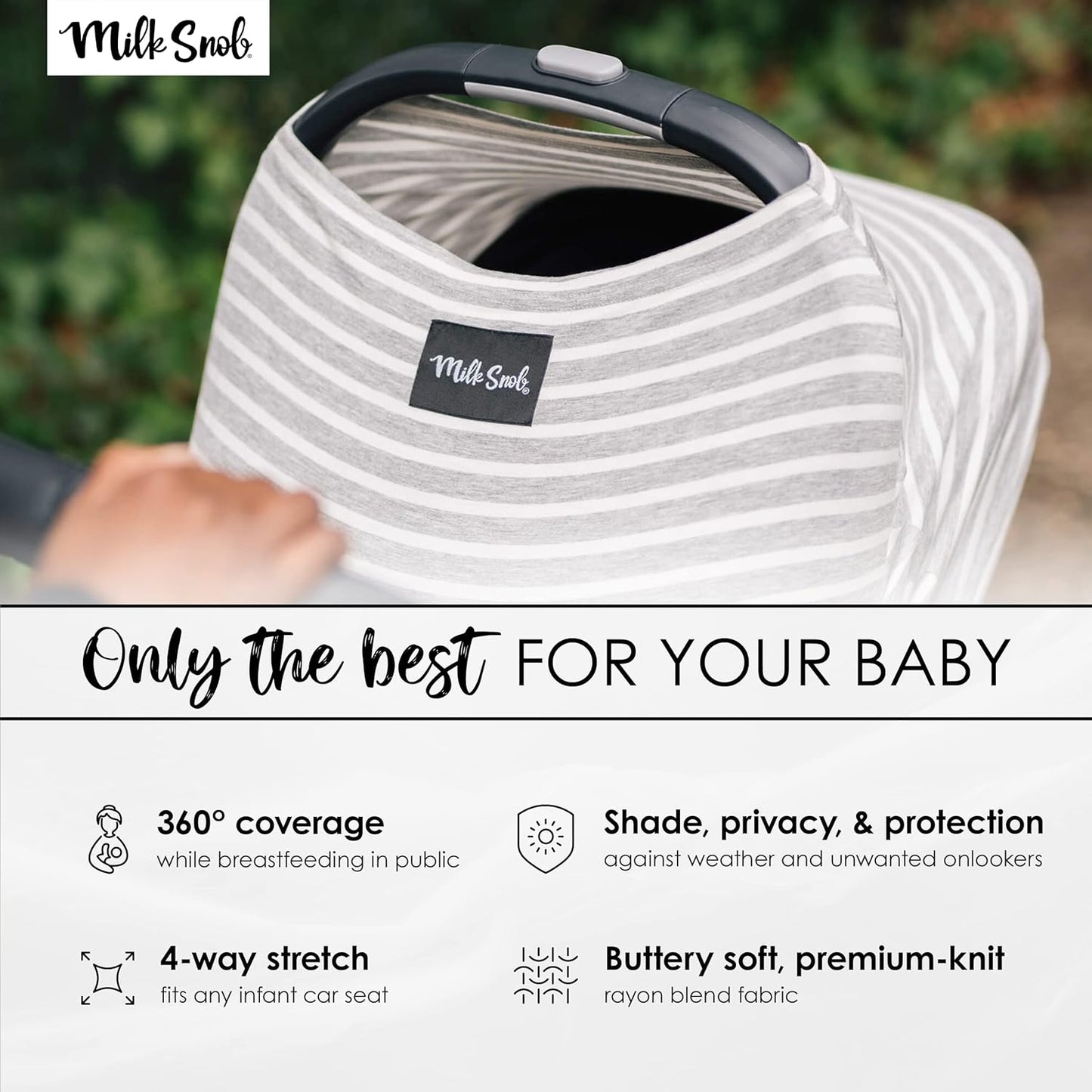 Milk Snob Original 5-in-1 Cover - Added Privacy for Breastfeeding, Baby Car Seat, Carrier, Stroller, High Chair, Shopping Cart, Lounger Canopy - Newborn Essentials, Nursing Top, Heather Gray Stripe
