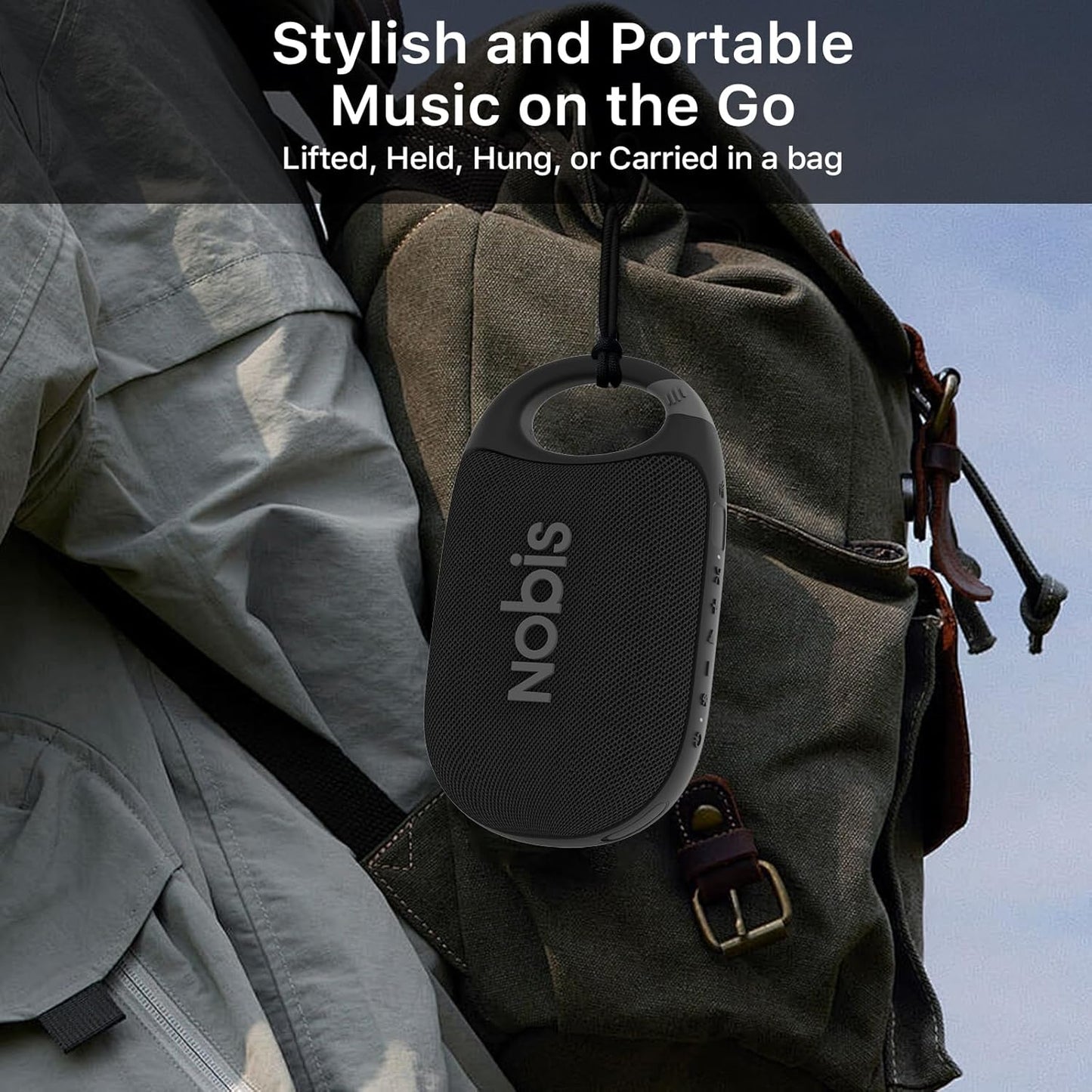 NOBIS Clip N1 Portable Bluetooth Speaker with App, Beat Mode, Up to 24H Playtime, IP68 Waterproof, BT 5.3, HD Sound, Stereo Pairing, Custom EQ, Perfect for Outdoor, Home and Adventure (Black)