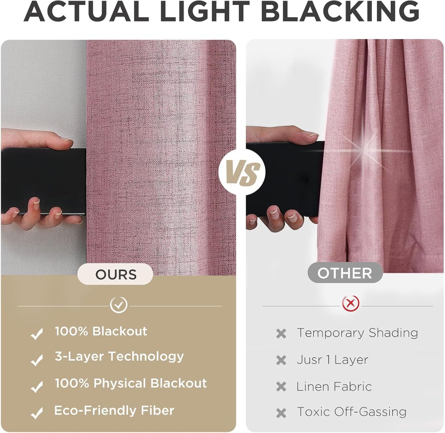 Joydeco Blackout Curtains 90 Inches Long 2 Panels Burg, Room Darkening Curtains for Bedroom, 100% Black Out Textured Thermal Drapes Privacy Protection 2 Panels Set(W52 x L90 Inch, Pink)