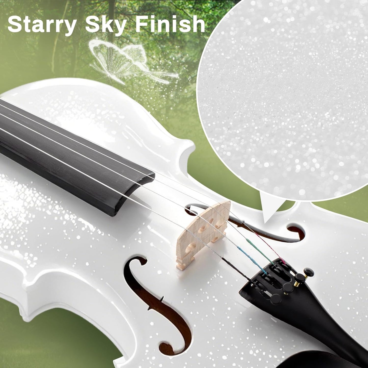 Poseidon Violin for Beginner, Glossy White Violin Set with Acoustic Violin Fiddle for Students Violin Starter Kit/Hard Case, Bow, Rosin, Horse Bridge, Extra Strings, Shoulder Rest, Tuner, Manual