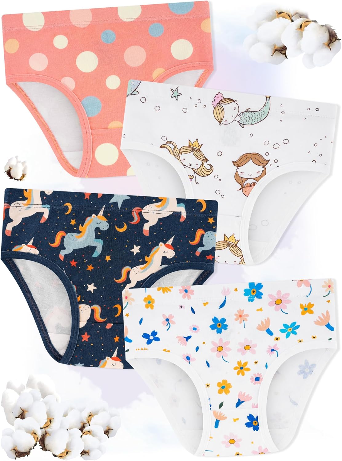 Girls' Underwear,Soft Cotton Tagless Panties for Toddlers' & Little Kids Comfort,Breathable Briefs,8-Pack