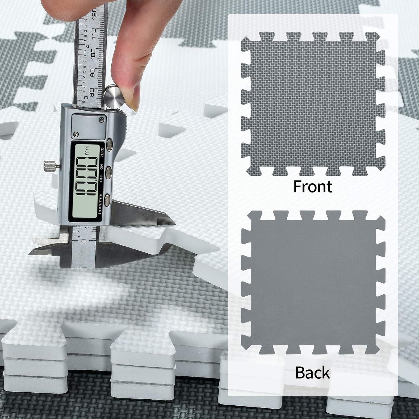 qqpp EVA Rubber 18 Tiles Interlocking Puzzle Foam Floor Mats - Baby Play Mat for Playing | Exercise Mat for Home Workout. White. QC-Ab18N