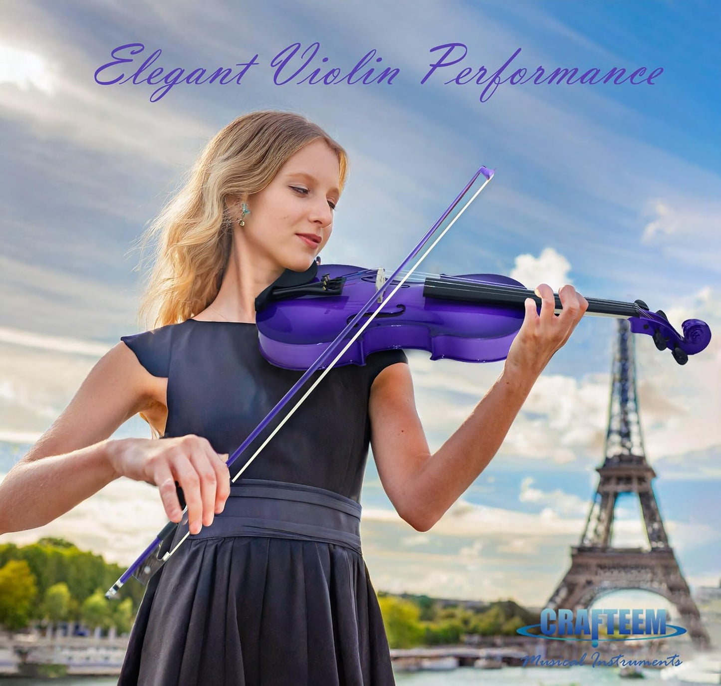 4/4 Full Size Fiddle Purple Colored Premium Violin Outfit for Beginners Adults Kids With 5 Color Fingering Tape- Handcrafted Student Beginner Violin. (Purple, 4/4 Full)