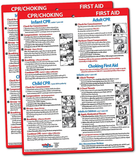 Safety Magnets by ZOCO – CPR & Choking Fridge Magnet (2-Pack) – First Aid Instructions for Infants, Children, & Adults – Heimlich Maneuver Laminated Card 8.5" x 11"