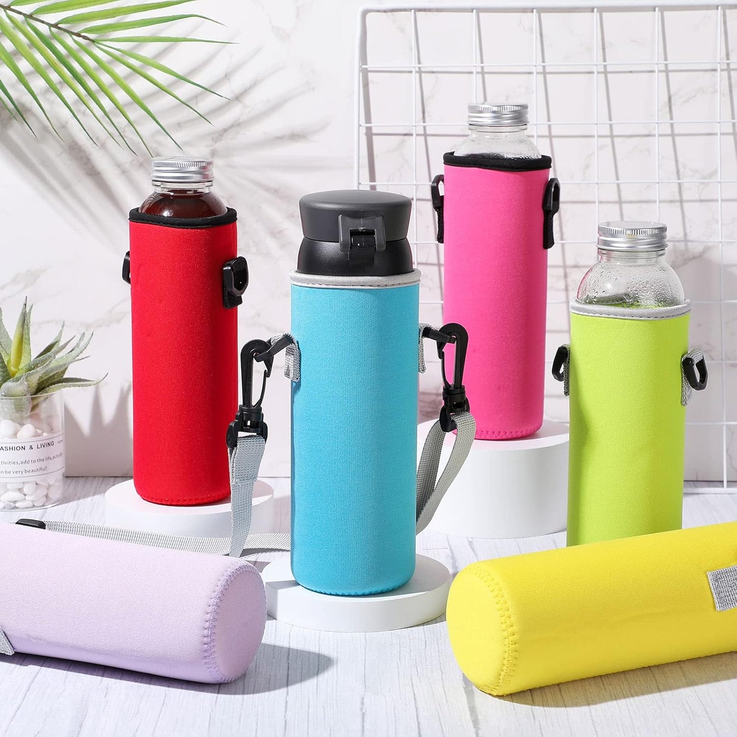 Rtteri 6 Pcs Neoprene Water Bottle Carrier Bag with Adjustable Shoulder Strap 32oz Insulator Water Bottle Cover Holder Cooler Sleeve for Stainless Steel/glass/plastic (Stylish)