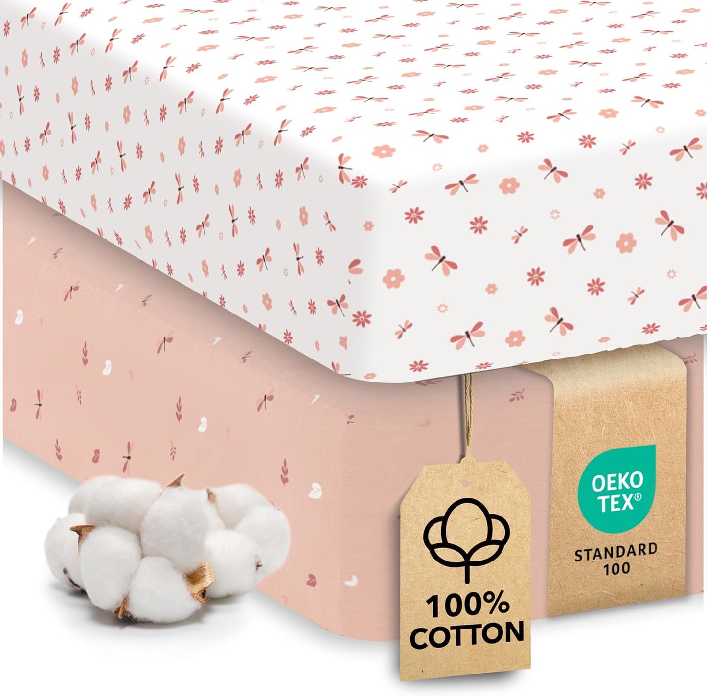 Sweety Fox 2-Pack Cotton Jersey Crib Sheets – Soft Fitted Sheets for Boys and Girls, Mini Crib Sheets, Toddler Bed Sheets (Dragonfly)