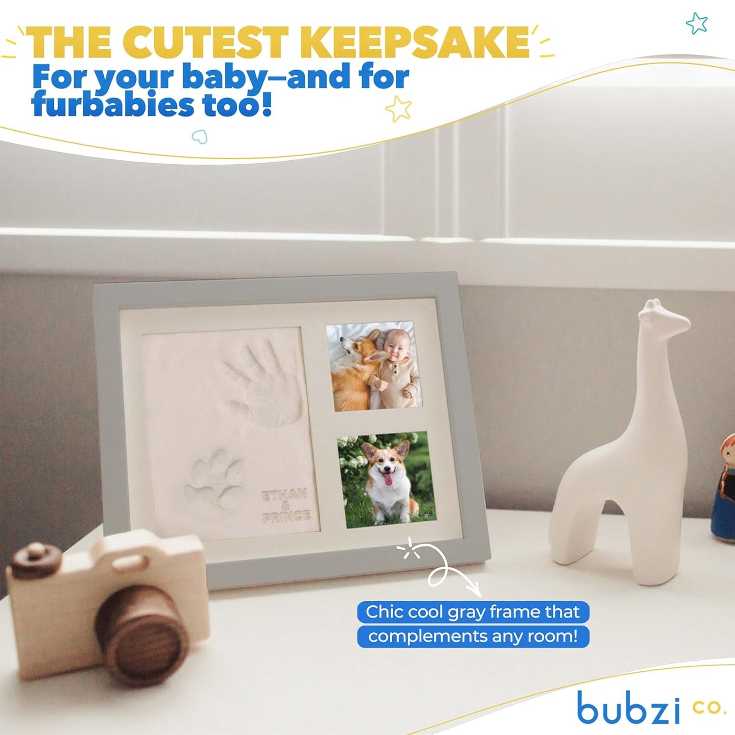 Baby Footprint and Hand Print Kit - Keepsake Frame, Nursery Picture Frames, New Mom Gifts, Newborn Essentials, Baby Shower Gifts (Cool Gray)